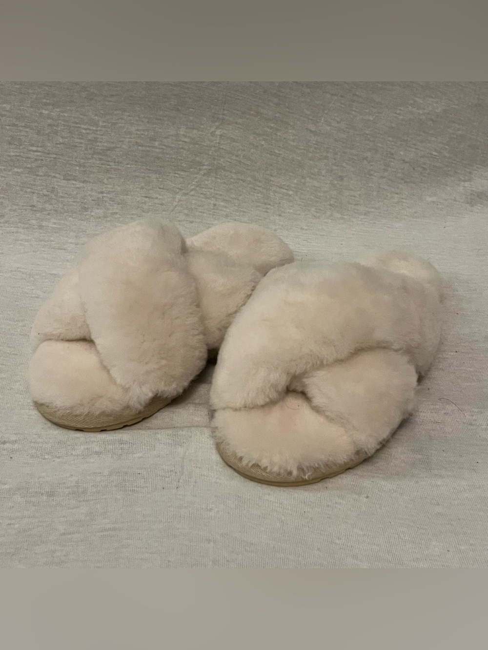 Emu Australia Mayberry Real Sheep Fur Plush Crisscross Slide Slippers - Cream